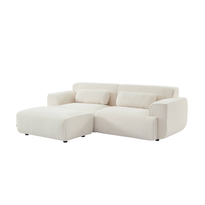 Pouf. module pour canapé. repose-pieds pour canapé 3 places en bouclette blanche. L 102 x P 70 x H 41cm - Wallas