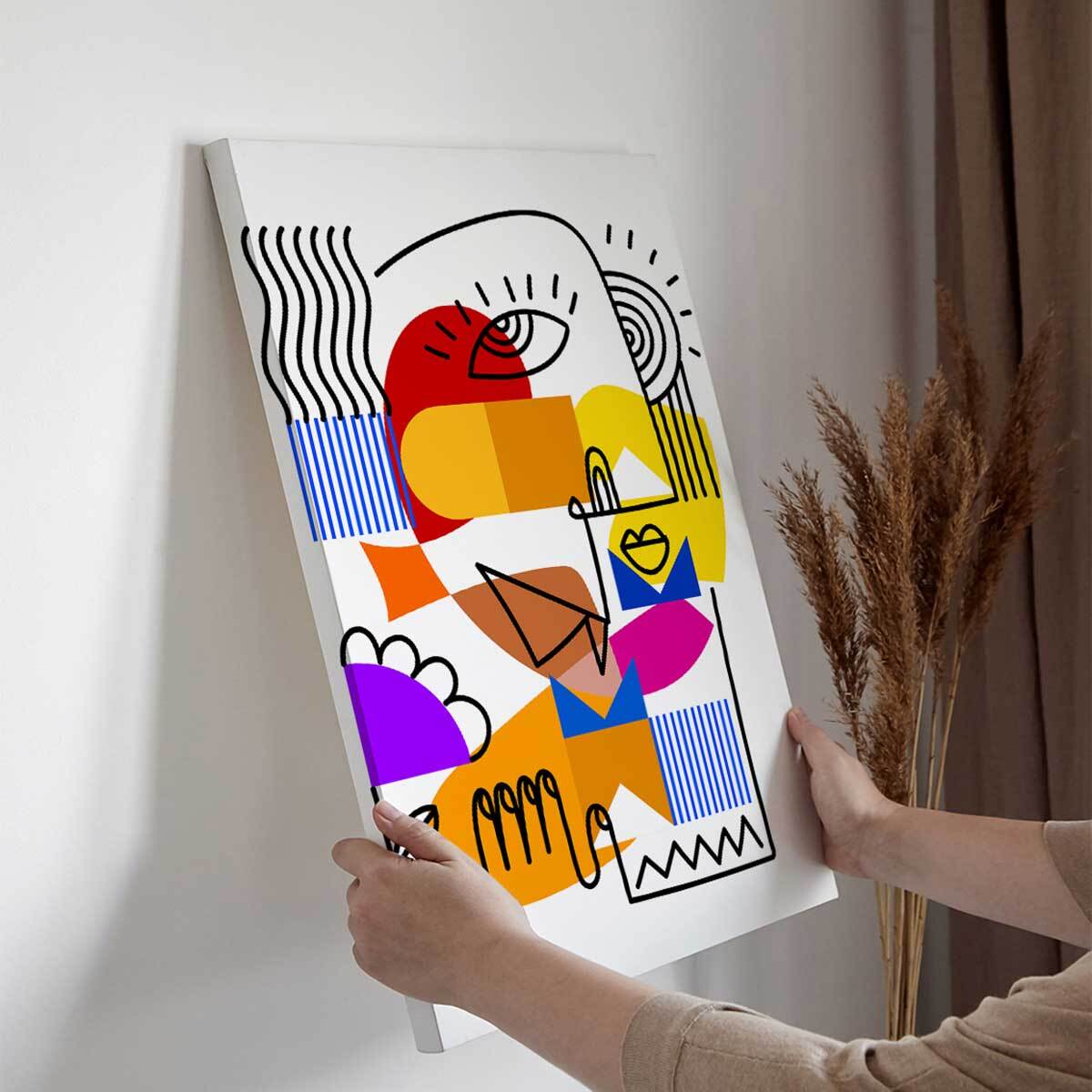 Tableau visage abstrait géométrique moderne Toile imprimée