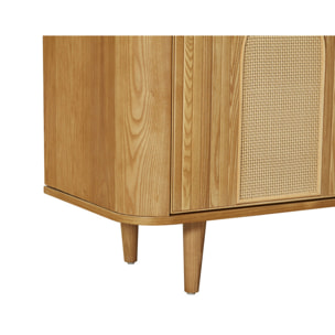 Milazzo - buffet bas - bois plaqué chêne et cannage - 3 tiroirs et 2 portes - 160 cm - Bois