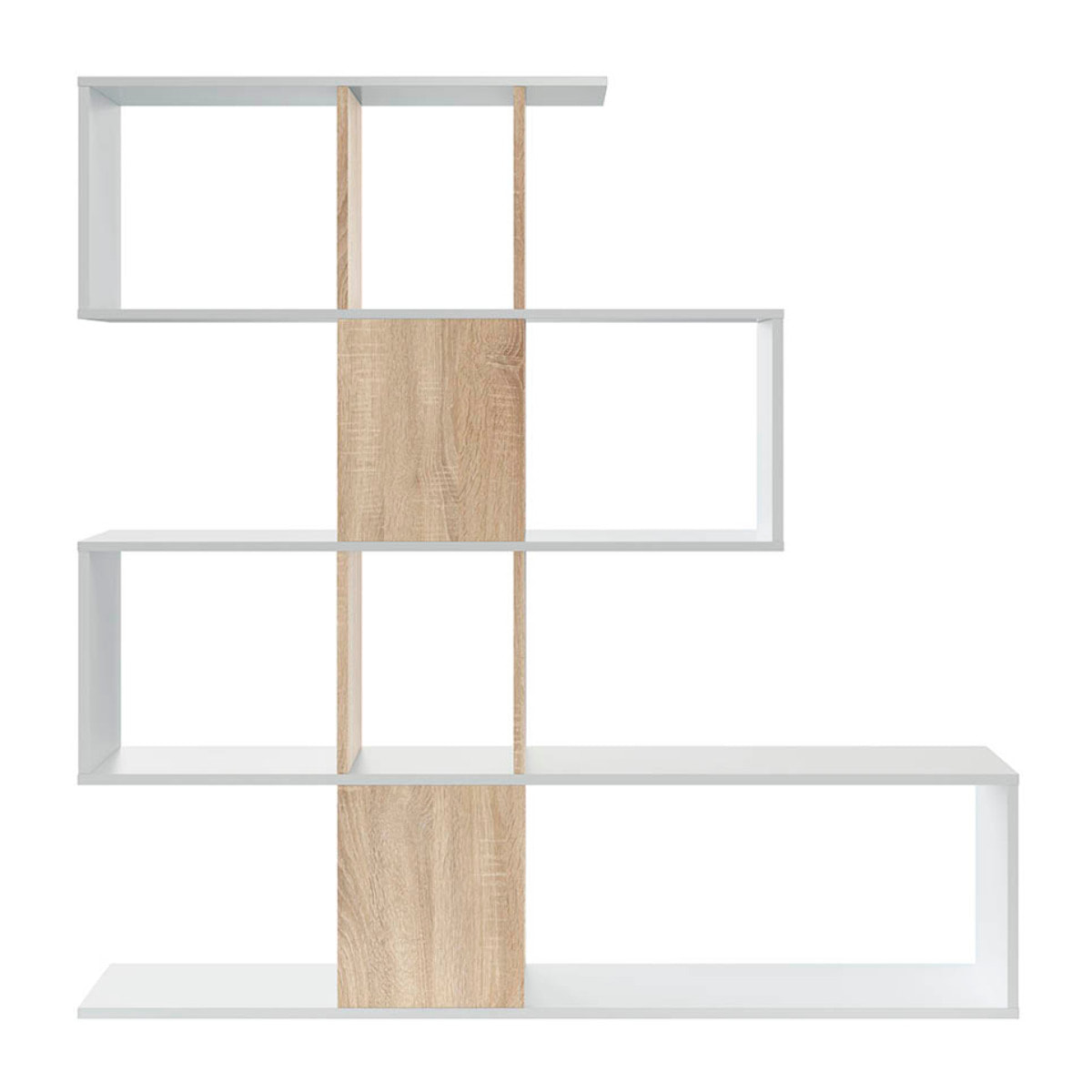 Libreria Design Zig Zag Scaffale Mensola Moderna Bianca Rovere Mobile per Libri con Ripiani per Soggiorno Salotto 145 x 145 x 29 cm Bianco Rovere