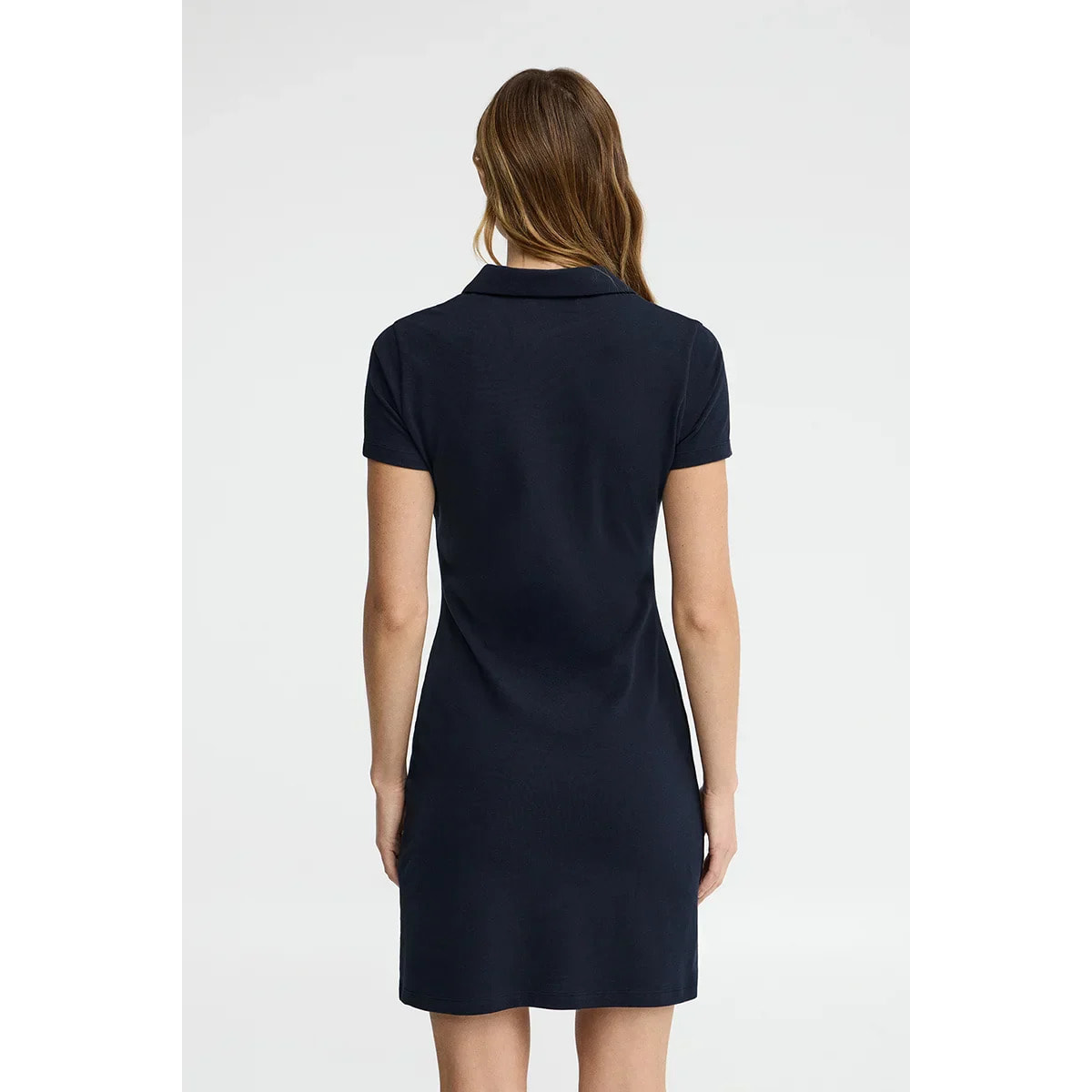 Vestido corto azul marino de manga corta con cuello polo y logo Rigby Go