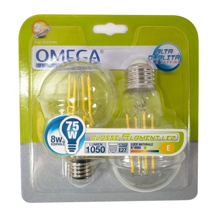 OMEGA Set 6 pezzi filament led goccia a60 8w 1050lm 4000k e27