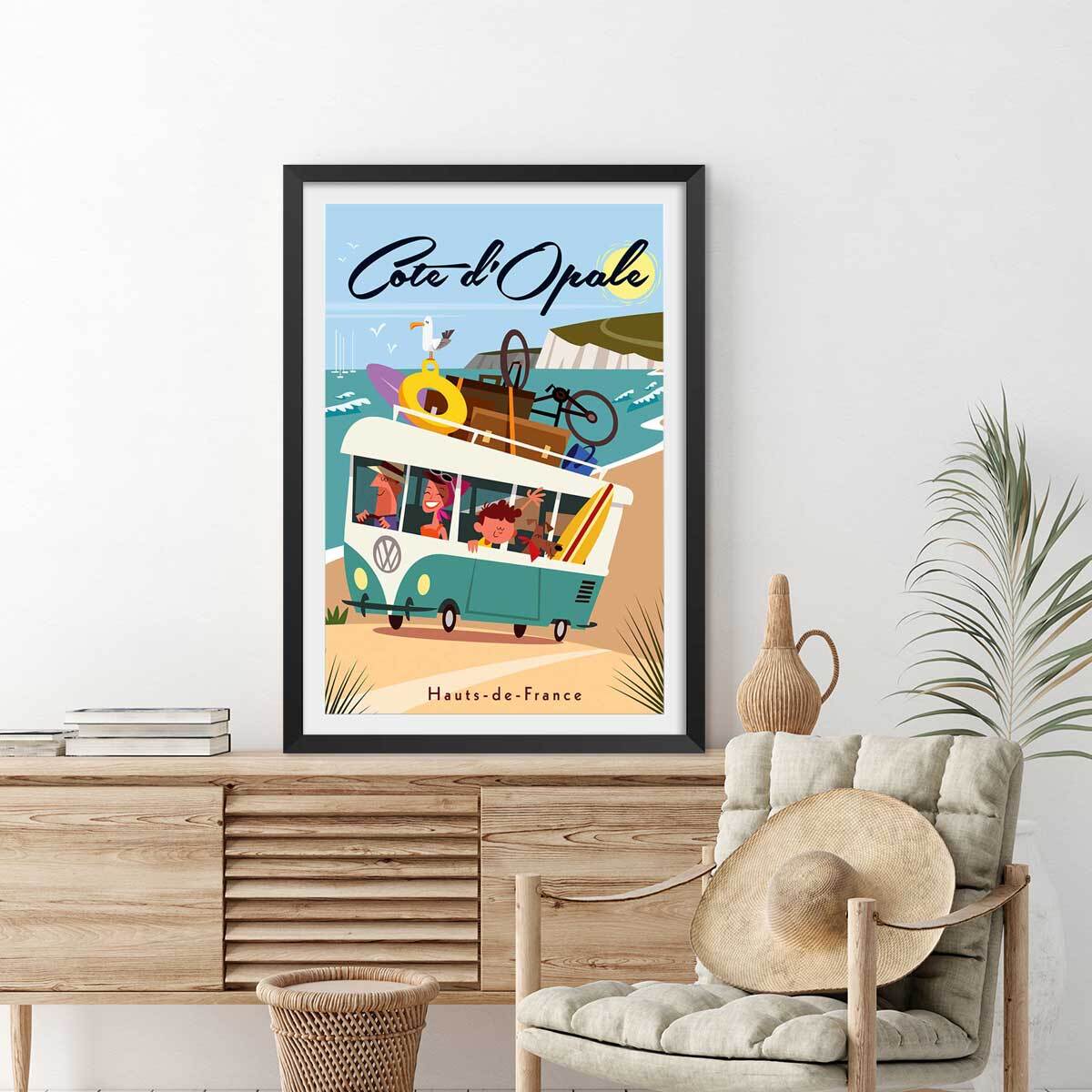 Affiche Côte d'Opale Affiche + cadre en bois - Noir