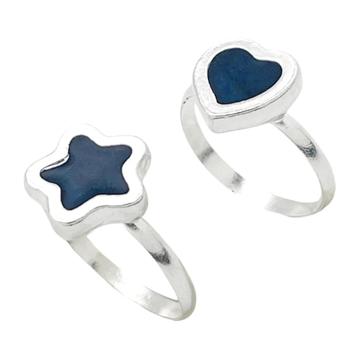 Pareja anillos Colors en plata 10µm y color azul marino