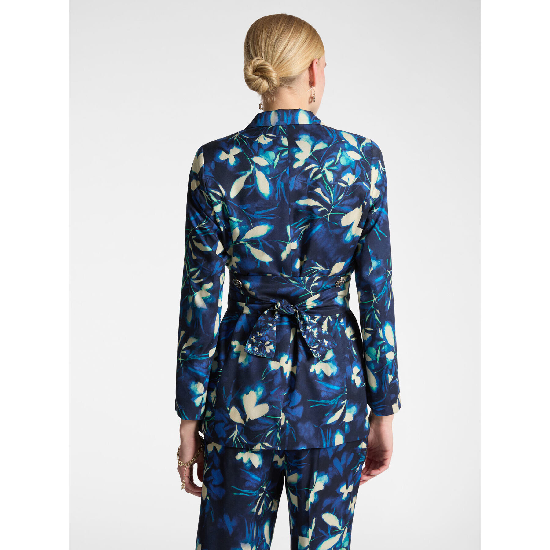 Elena Mirò - Chaqueta elegante estampada con cinturón - Azul