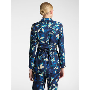 Elena Mirò - Chaqueta elegante estampada con cinturón - Azul