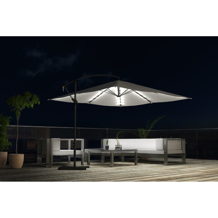 Parasol Bulle LED déporté 3 x 3 m écru DAVAGNA