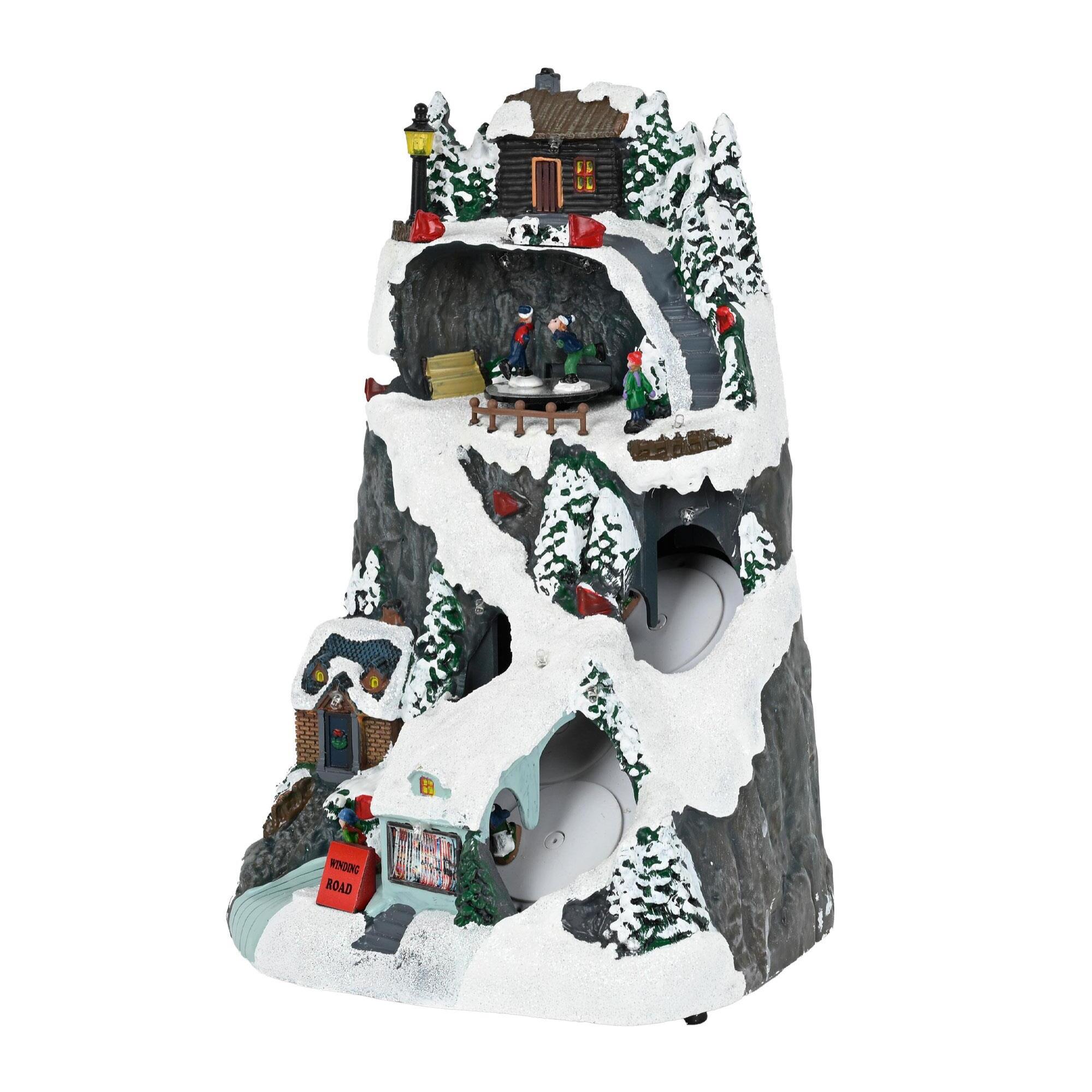 Pueblo navideño para decoración con luces led y movimiento 19,6x17,7x30,1cm