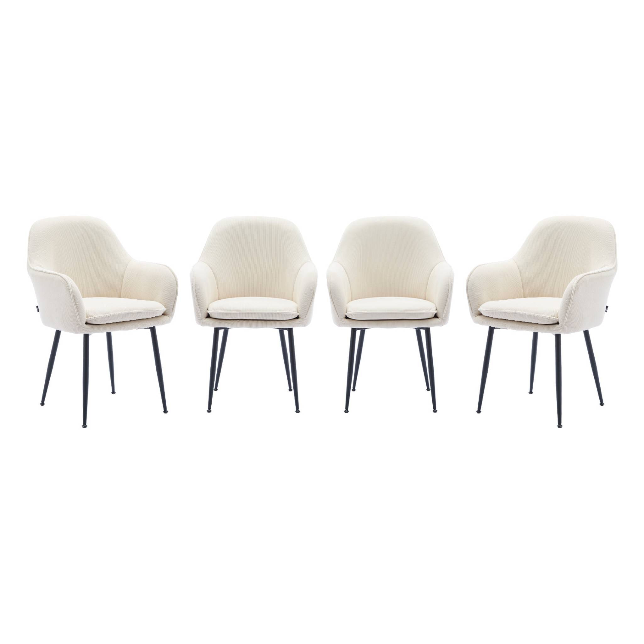 Lot de 4 fauteuils en velours côtelé blanc cassé et pieds en métal noir mat. L 57 x P 59 x H 84.5cm