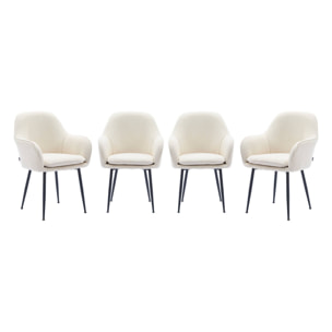 Lot de 4 fauteuils en velours côtelé blanc cassé et pieds en métal noir mat. L 57 x P 59 x H 84.5cm