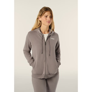 Tuta donna comfort fit in felpa con cappuccio stampe argento