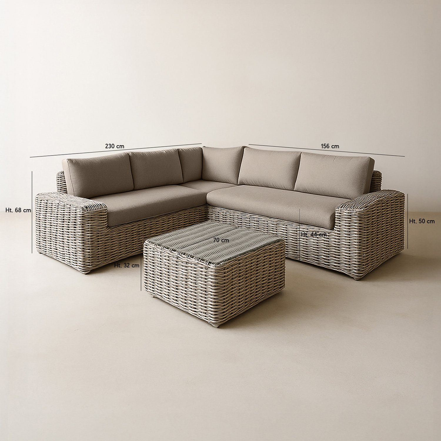 Salon de jardin en résine effet rotin tressé gris 7 places ANTIGUA