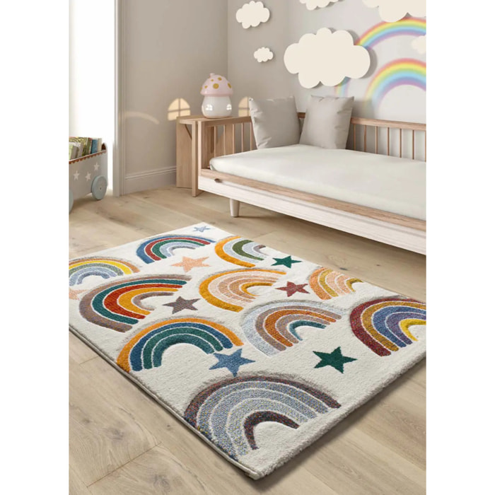 BALLOON Alfombra infantil con arcoíris multicolor, 120x170 cm.