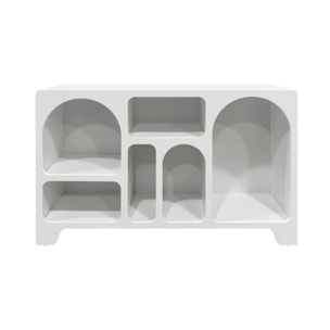 Buffet organique plusieurs niches 6 compartiments. buffet bas. effet bois blanc 120cm
