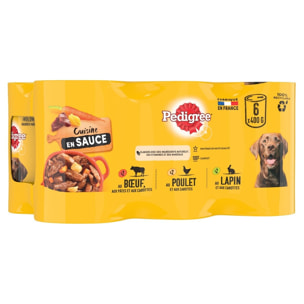 PEDIGREE 12 Boîtes en sauce 3 variétés pâtée pour chien 400g (2x6)