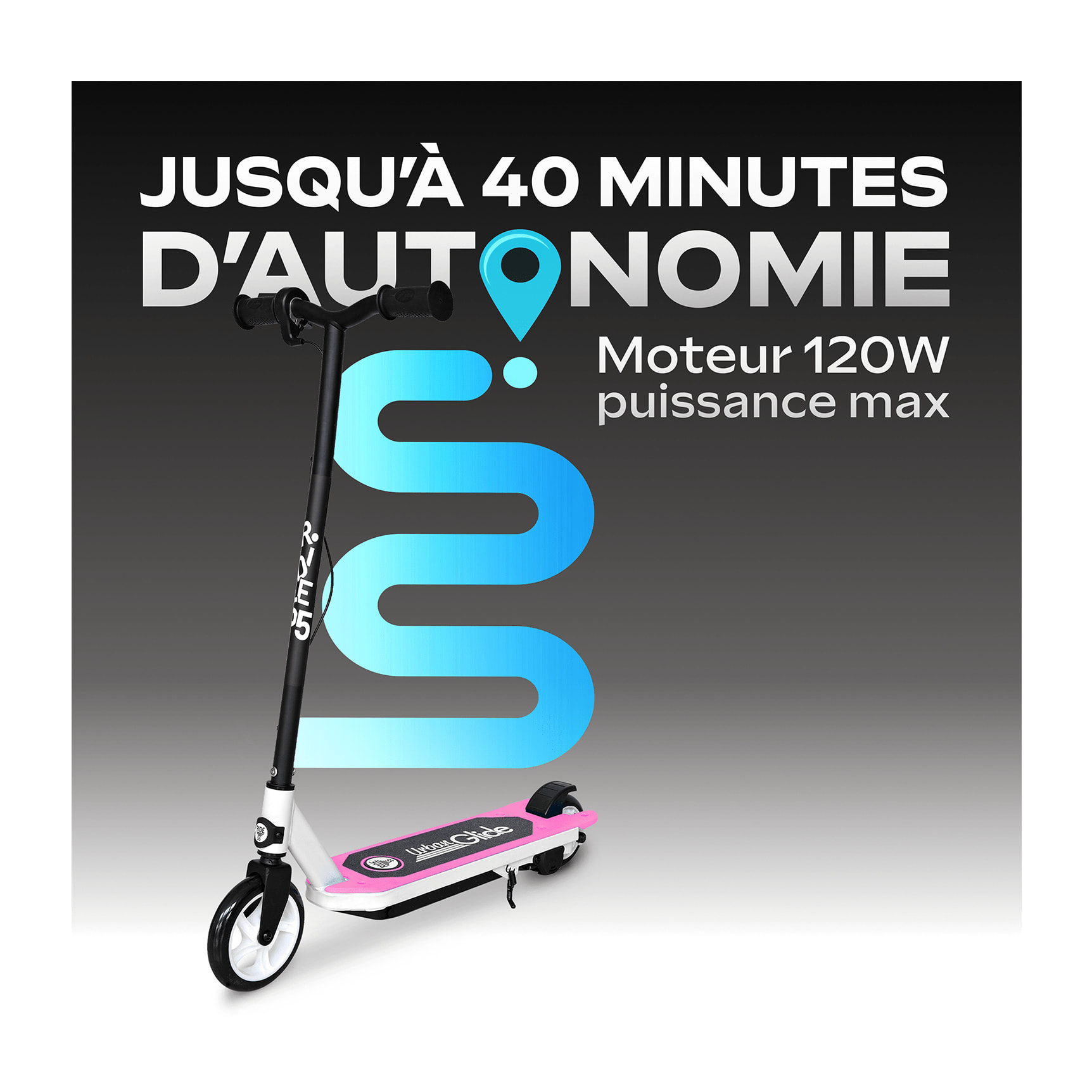 Trottinette Électrique Enfant Ride 55 Rose – Moteur 30W - 10 km/h - Autonomie Jusqu'a 40 min - 3-8 ans