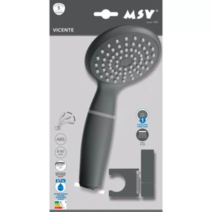 Pommeau de douche Vicente Noir matt Ø 80 mm avec support mural et flexible 150 cm