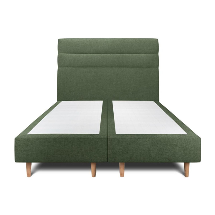 Lit avec tête de lit bandes horizontales tissu et sommier tapissier Ep20