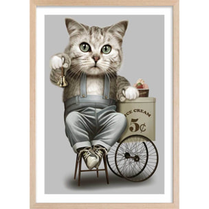 Affiche enfant vendeur de crême glacé  Affiche + cadre en bois - Chêne
