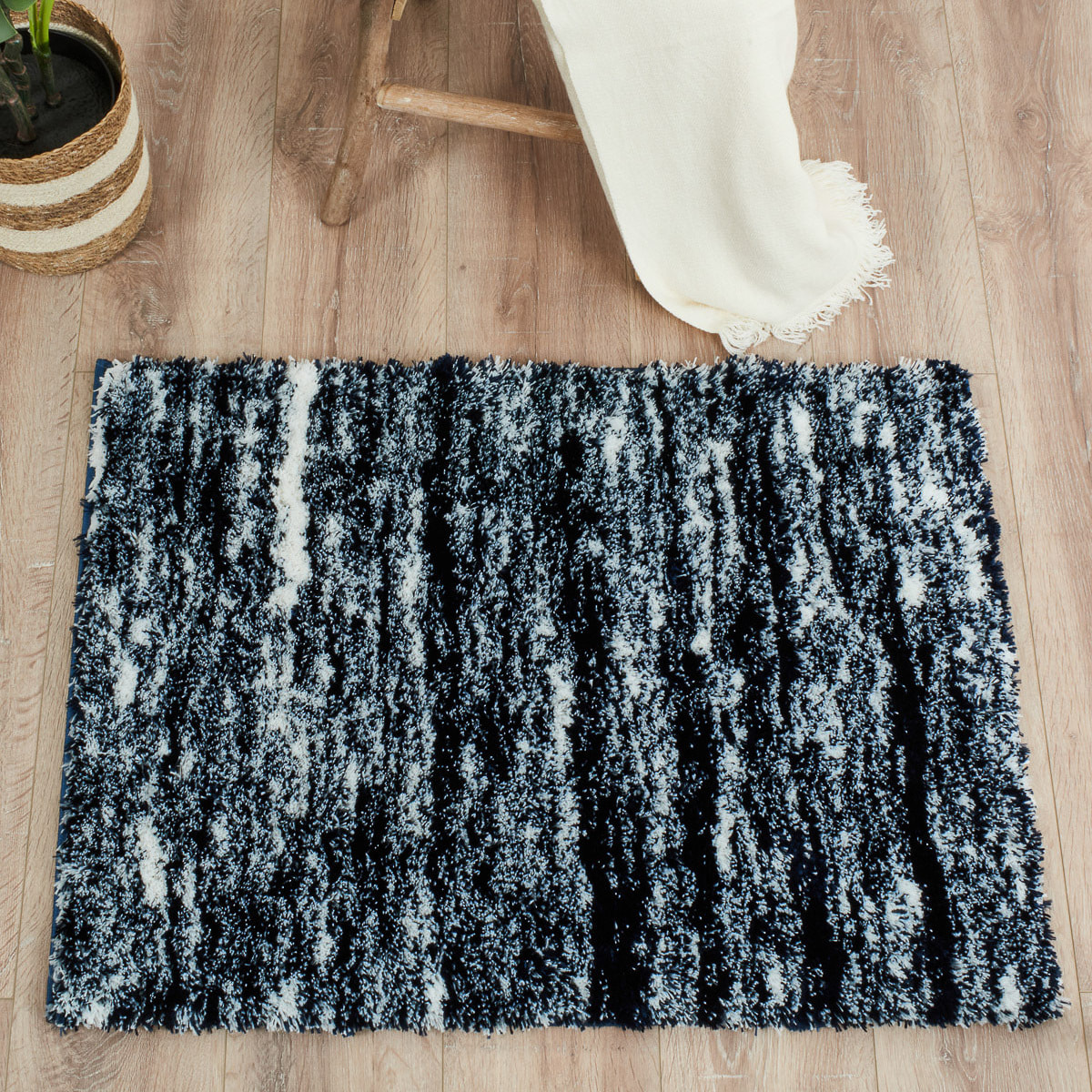 Oslo - tapis salon à poils longs abstrait bleu