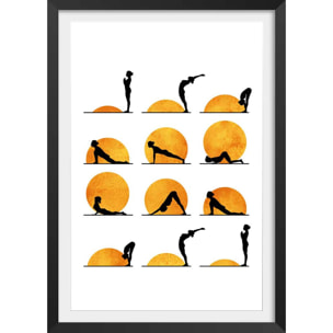 Affiche graphique Yoga sun Affiche + cadre en bois - Noir