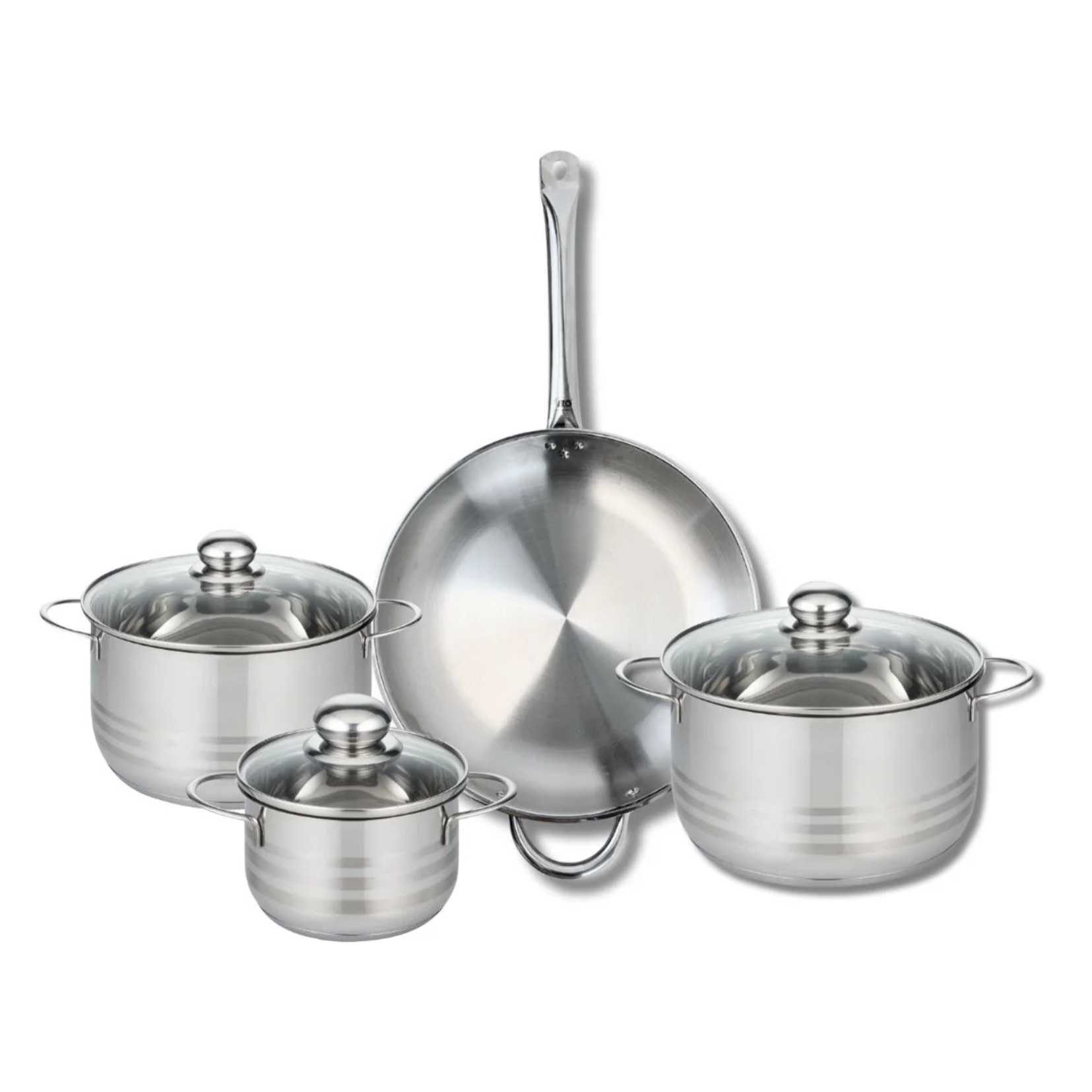 Ensemble de 1 Poêle de cuisson 32 cm et 3 faitouts 16, 20 et 24 cm Elo Profi Brillant