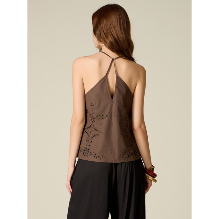 Oltre - Top in cotone traforato - Marrone
