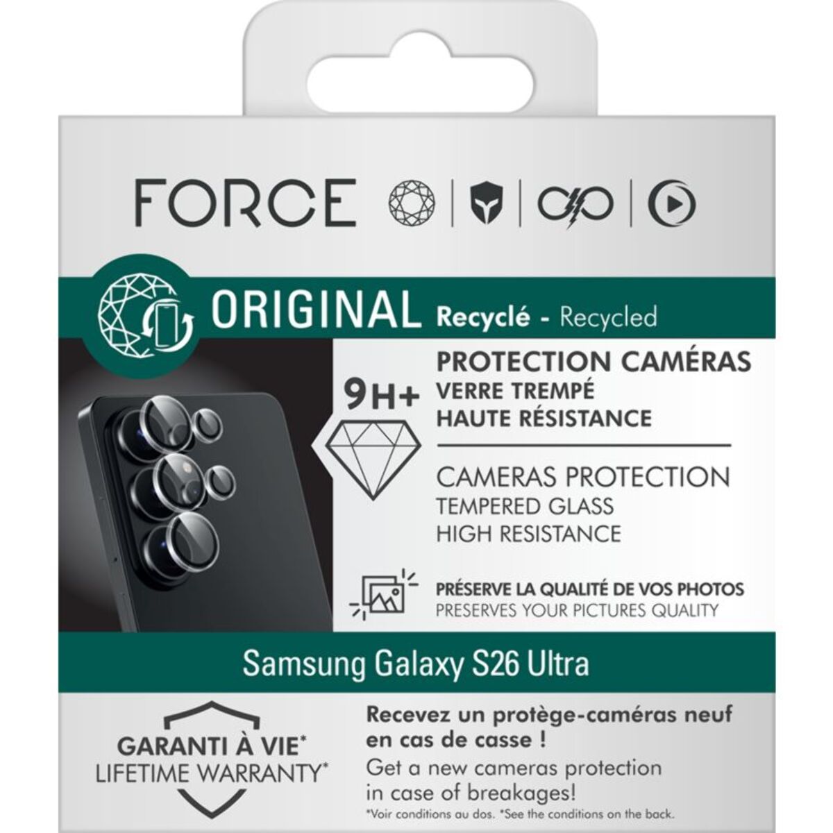 Protège écran FORCE GLASS objectif transparent x5 S26 Ultra