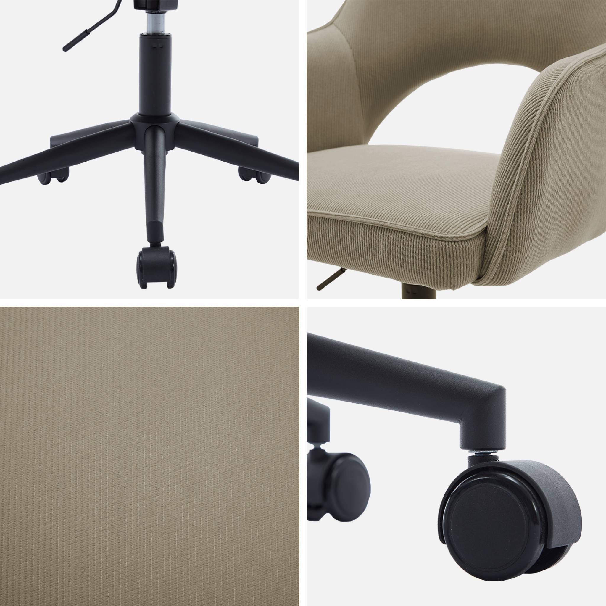 Chaise de bureau à roulettes velours côtelé beige L 60 x P 62 x H 89 / 99cm