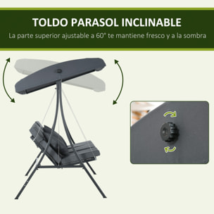 Columpio de Jardín Exterior de 3 Plazas, Balancín de Jardín Exterior con Techo Ajustable Cojines, Almohadas y Estructura de Acero, para Terraza, Patio, Carga 320 kg, 202x115x168 cm, Gris