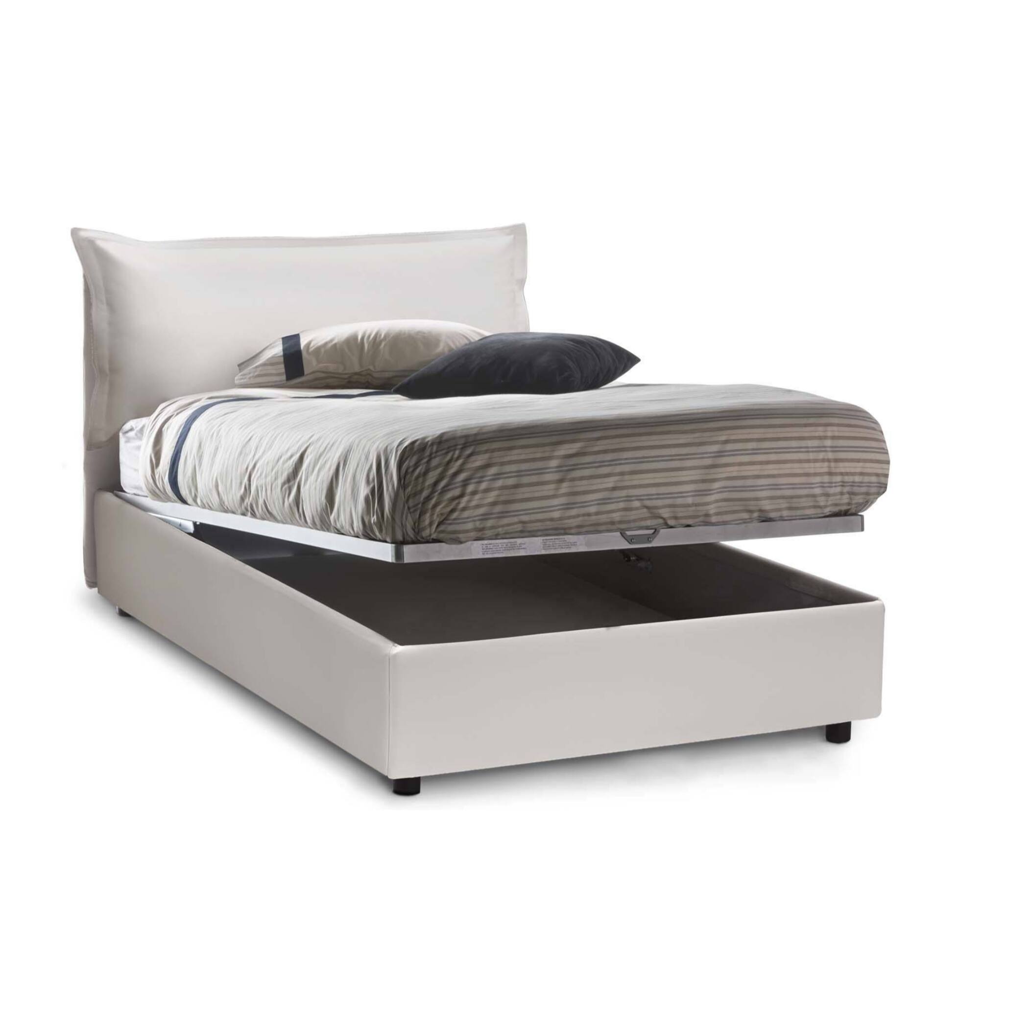 Letto piazza e mezza Latona, Letto contenitore con rivestimento in ecopelle, 100% Made in Italy, Apertura frontale, adatto per materasso Cm 120x190, Bianco