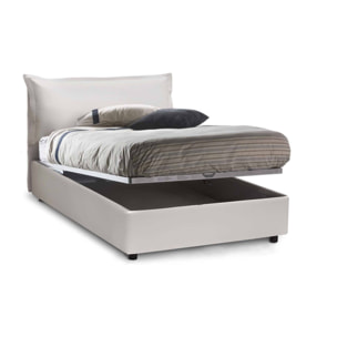 Letto piazza e mezza Latona, Letto contenitore con rivestimento in ecopelle, 100% Made in Italy, Apertura frontale, adatto per materasso Cm 120x190, Bianco