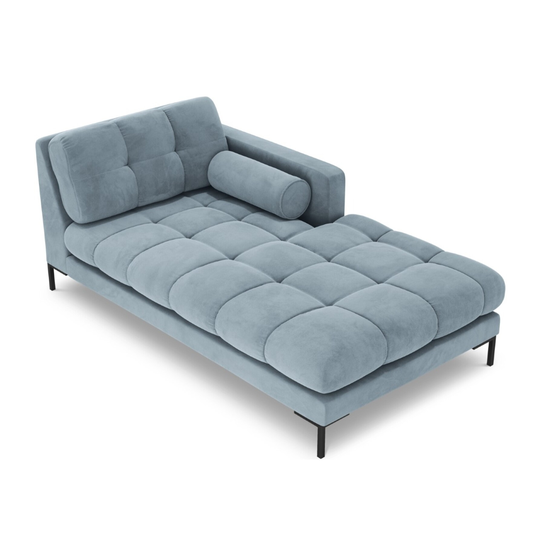 Méridienne droite "Bali" en velours bleu clair