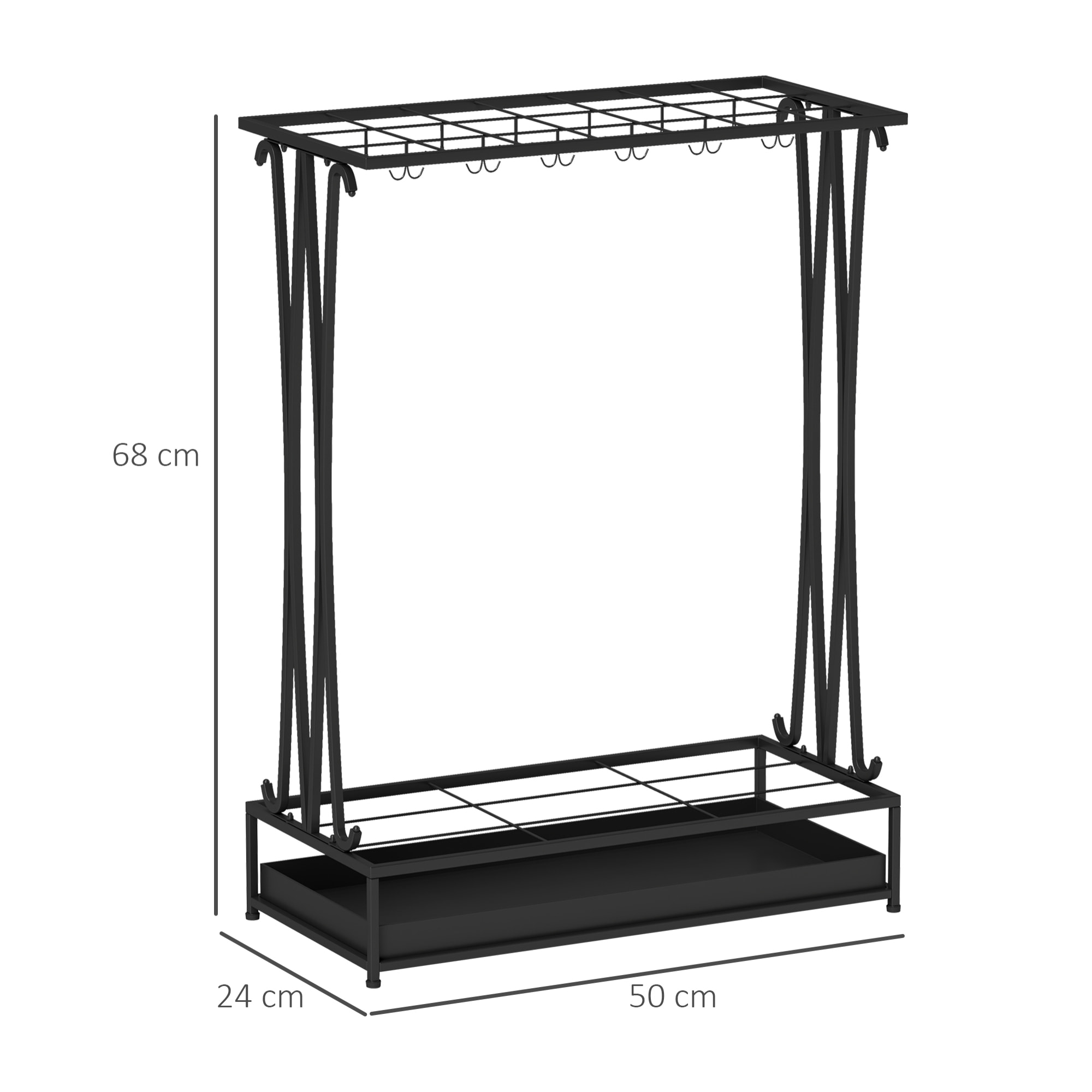Paragüero Moderno Rectangular Soporte de Paraguas de Acero con 24 Ganchos 21 Espacios y Bandeja Recogegotas Extraíble Paragüero para Entrada Oficina 50x24x68 cm Negro