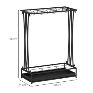 Paragüero Moderno Rectangular Soporte de Paraguas de Acero con 24 Ganchos 21 Espacios y Bandeja Recogegotas Extraíble Paragüero para Entrada Oficina 50x24x68 cm Negro