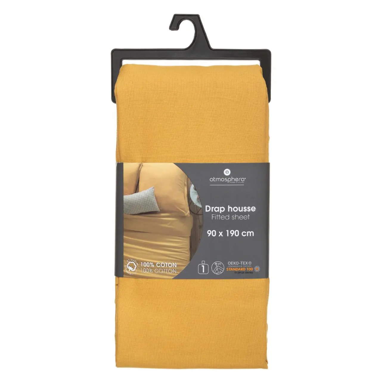 Drap-housse "Carina" coton jaune moutarde 90x190cm
