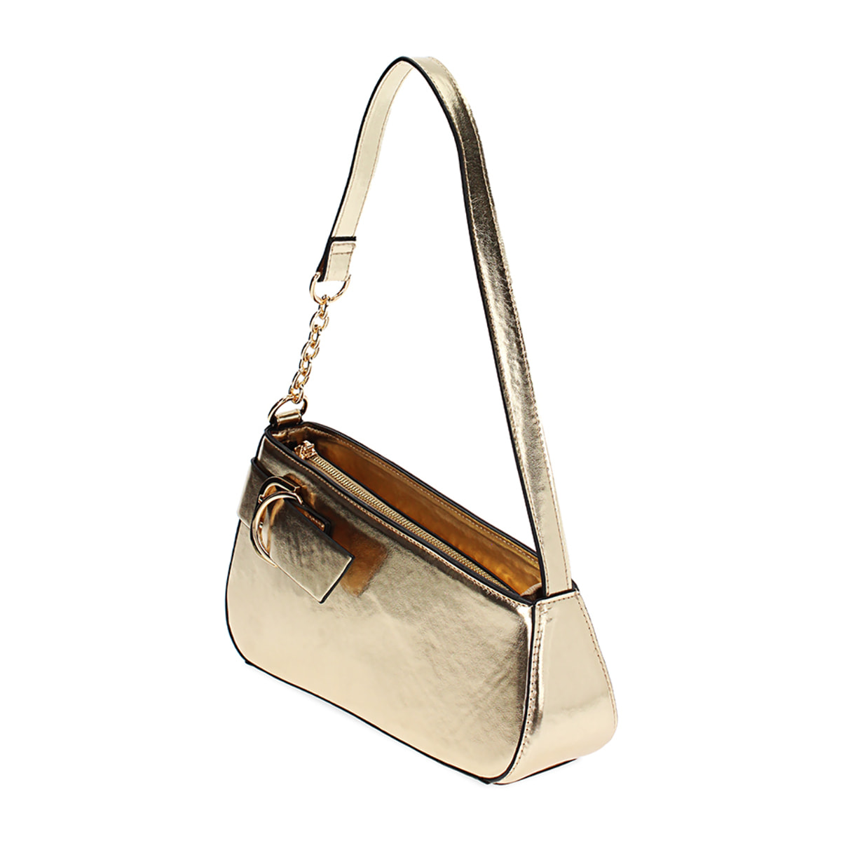 Mini bag donna oro in laminato con fibbia