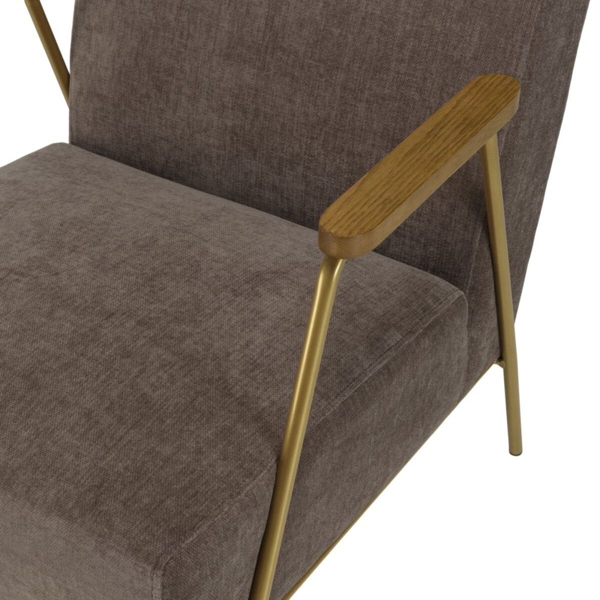 AGATHE - Fauteuil lounge tissu taupe métal doré accoudoirs bois