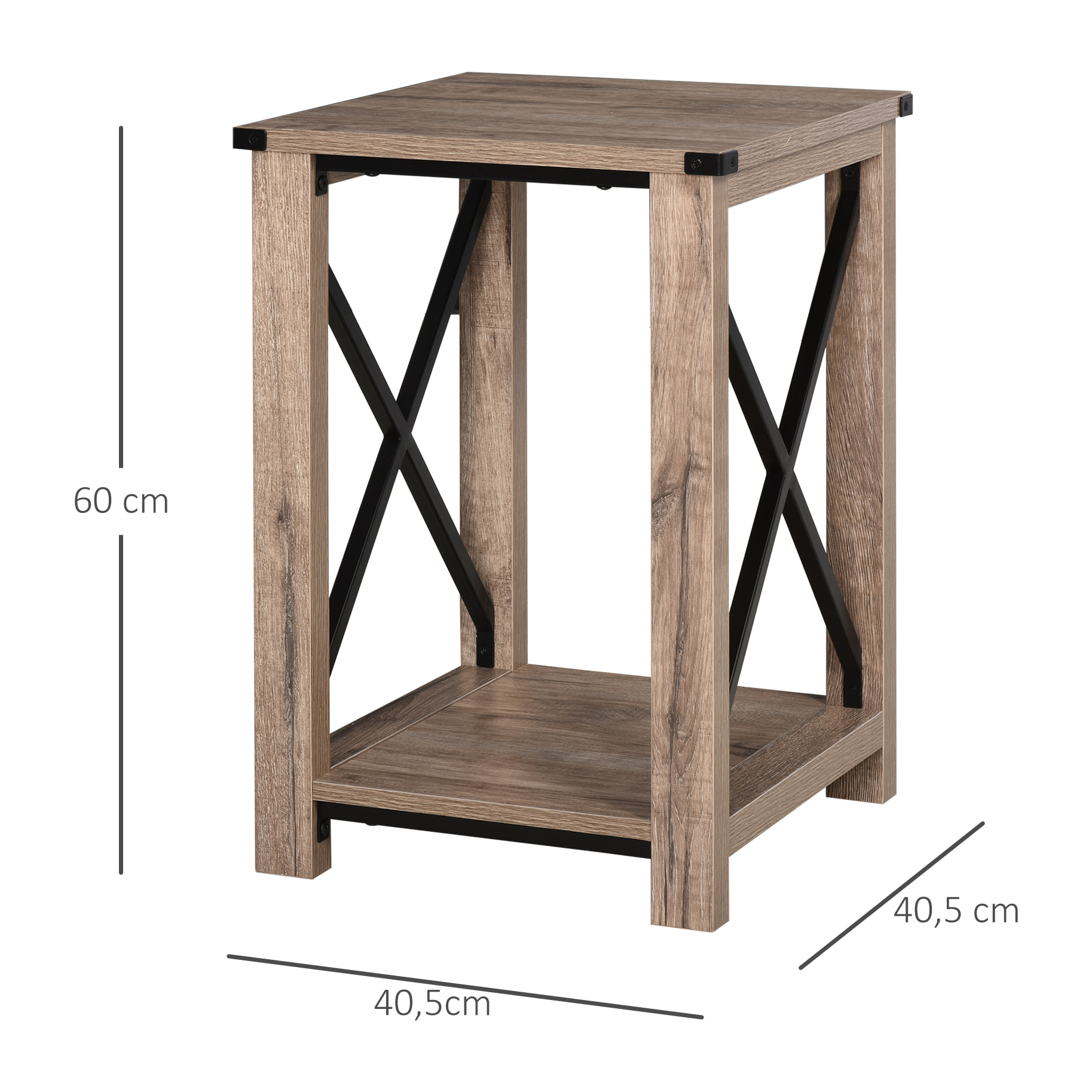 Mesa Auxiliar Retro Industrial con Estante Grano de Roble