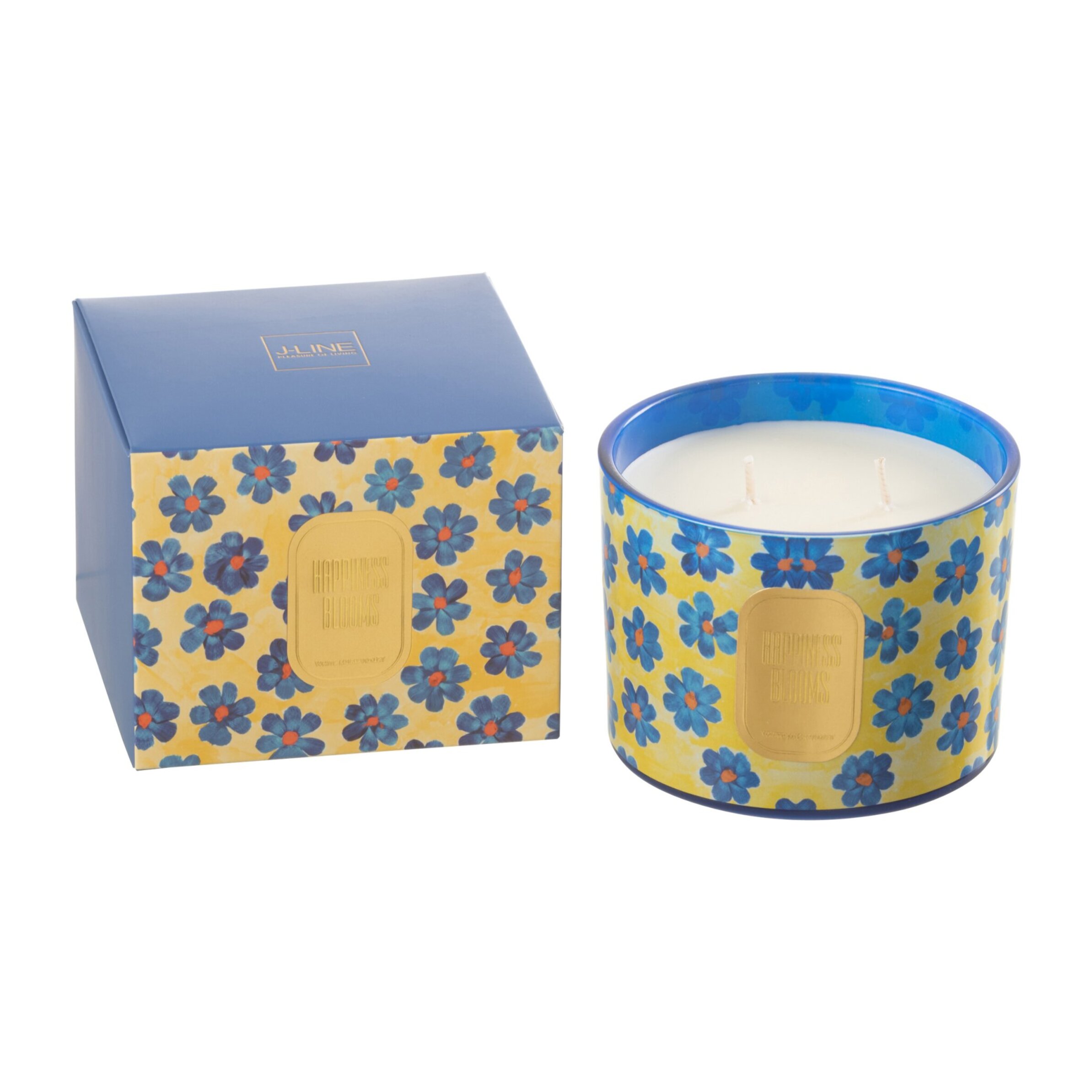 J-Line bougie parfumée Hapiness Blooms - White Musk Violet - bleu/jaune - small - 30H