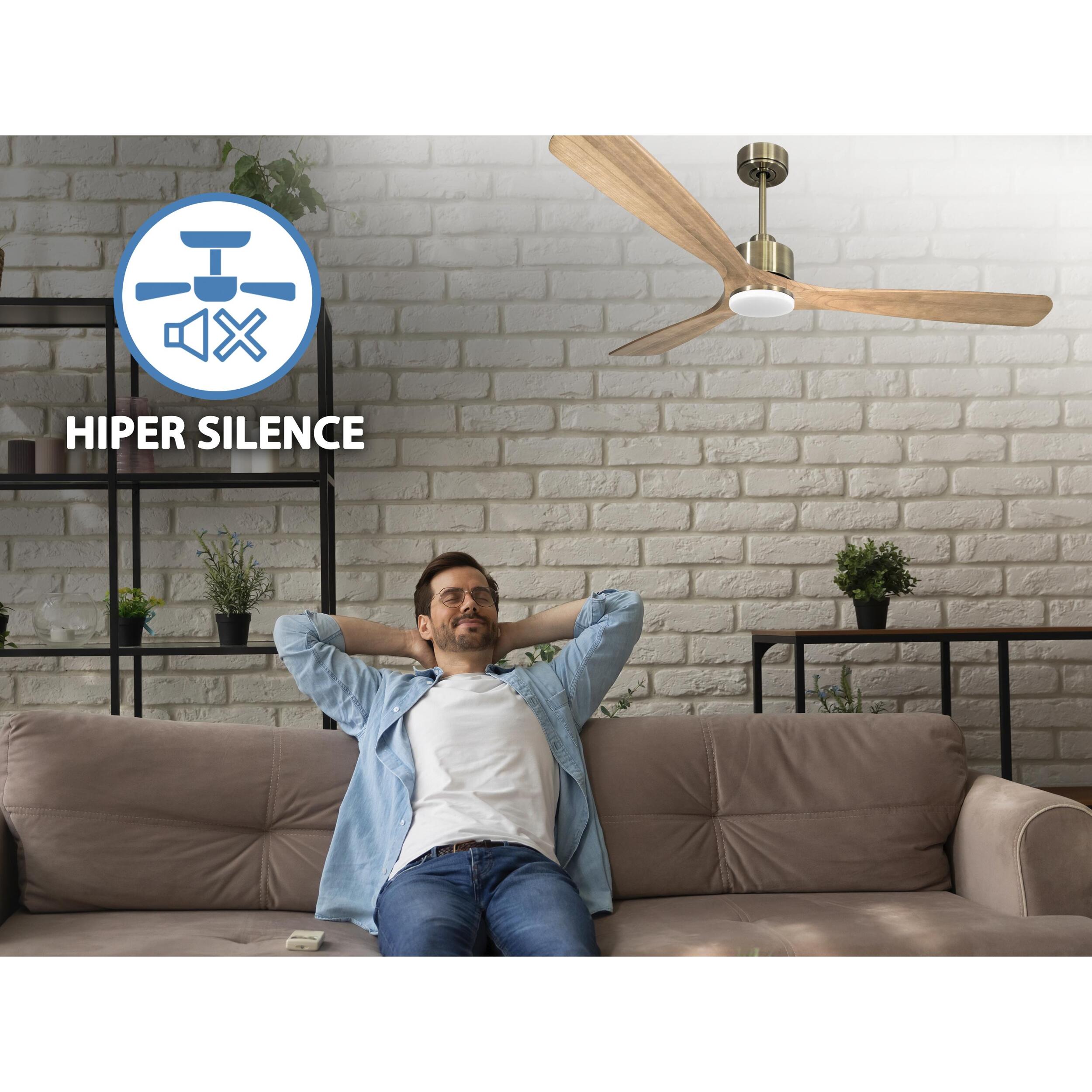 Ventilateur de plafond Réversible  Thermostat Dimmable Wifi Moteur à courant continu Toits en pente Télécommande Lumière à trois tons Hypersilence Mémoire