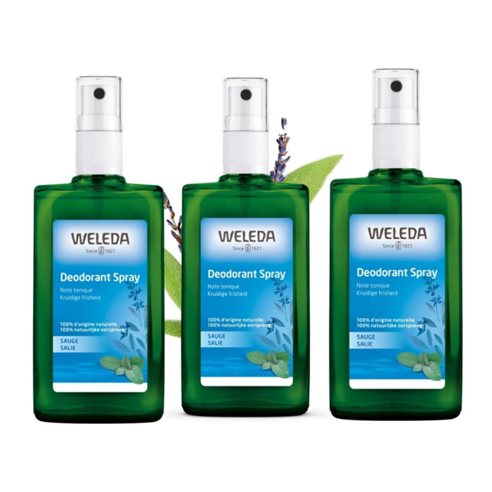 WELEDA - Trio Déodorant spray Sauge - 100% d'origine naturelle - Vegan* - Certifié Natrue** - Vaporisateur 100 ml  x 3