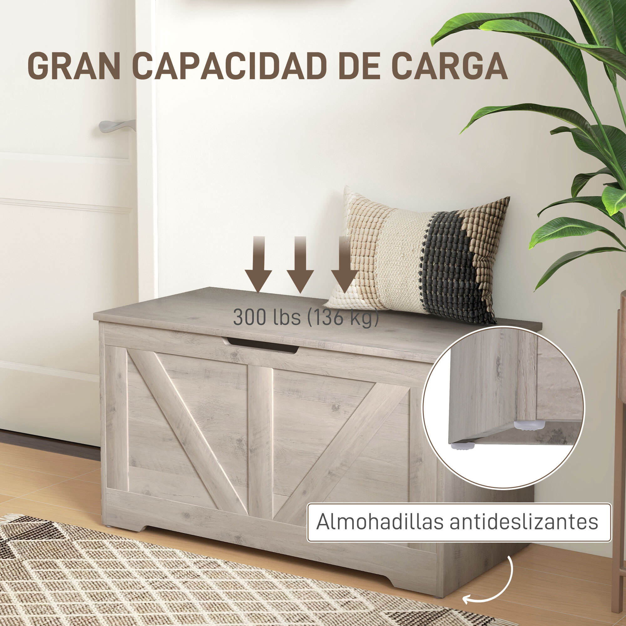 Baúl de Almacenaje para Dormitorio 100 L Banco de Almacenaje con Tapa Bisagra de Seguridad para Pasillo Salón 80x40x45 cm Gris