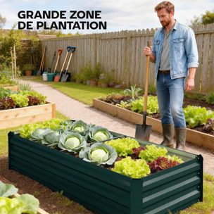 Jardinière rectangulaire carré potager dim. 150L x 70l x 30H cm acier ondulé vert