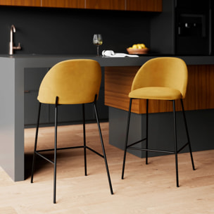 Lot de 2 chaises pour îlot central 66 cm en velours jaune moutarde - Karl