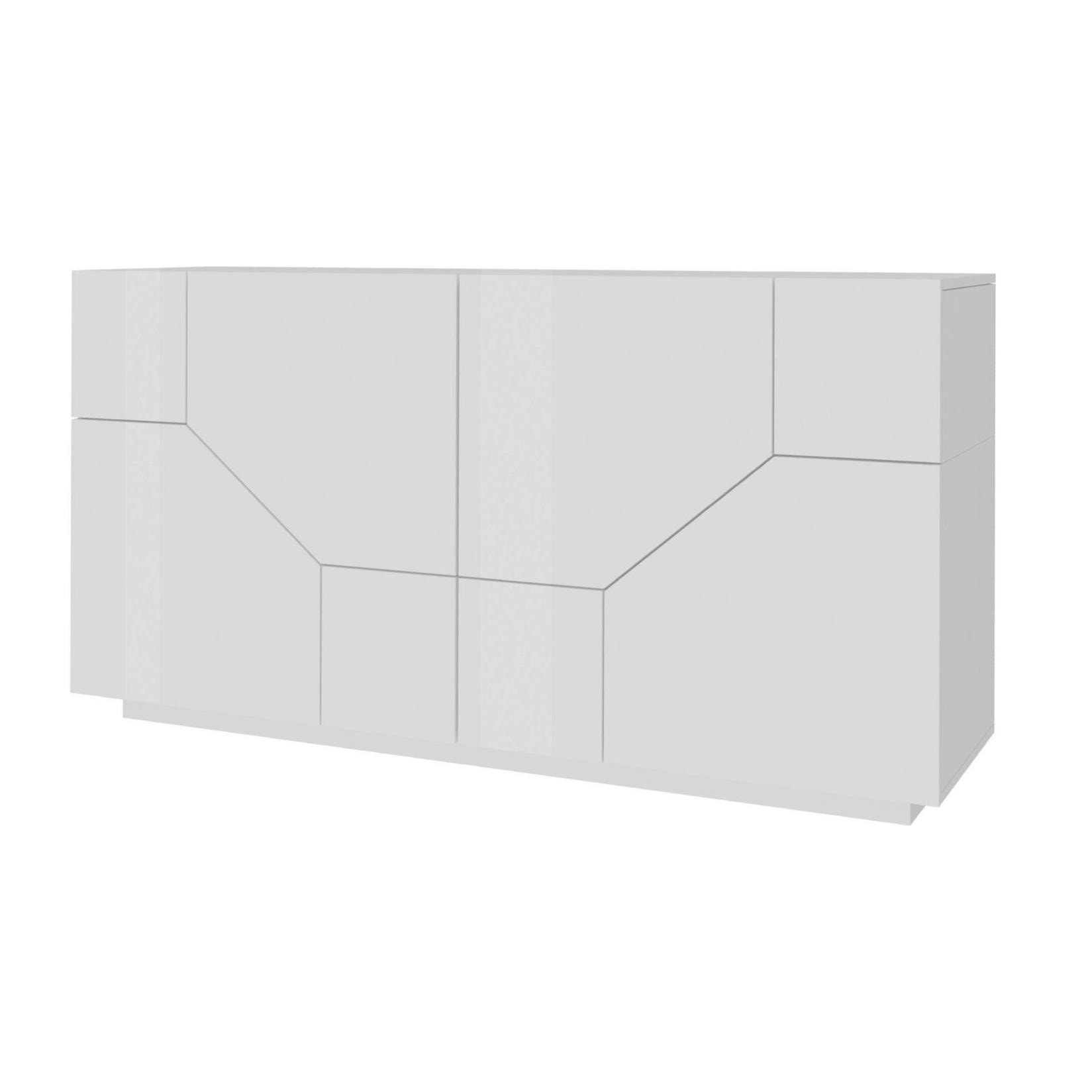 Credenza moderna a 4 ante geometriche, Made in Italy, Madia da ingresso, Buffet di design da soggiorno, Cm 200x43h86, Bianco lucido