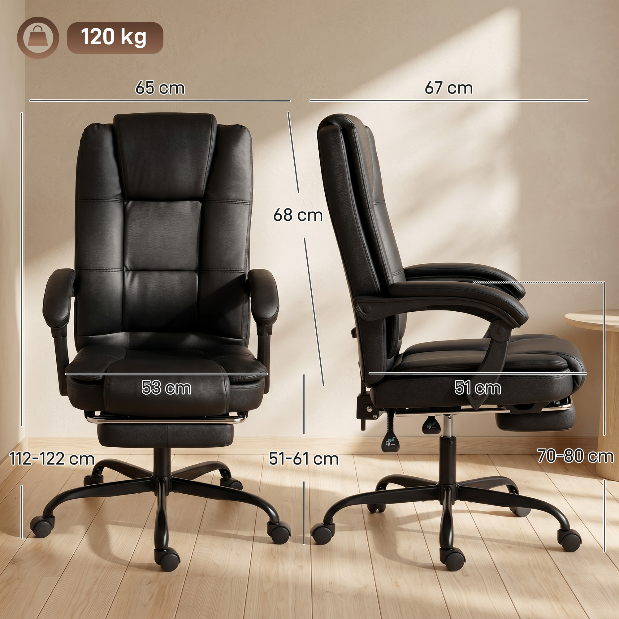Fauteuil bureau manager inclinable repose-pieds rétractable noir