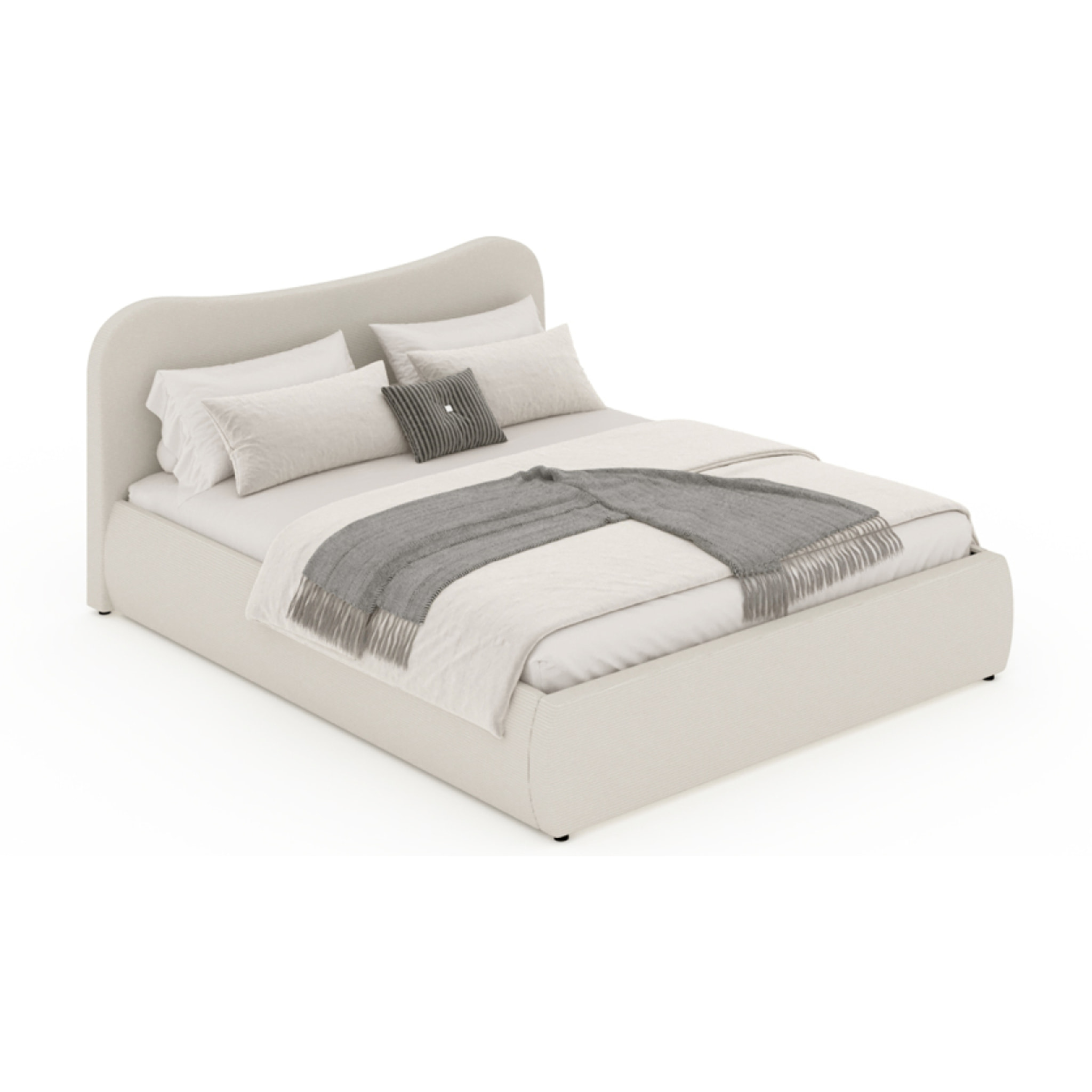 MILANO Lit coffre 140x190cm design arrondi velours côtelé beige