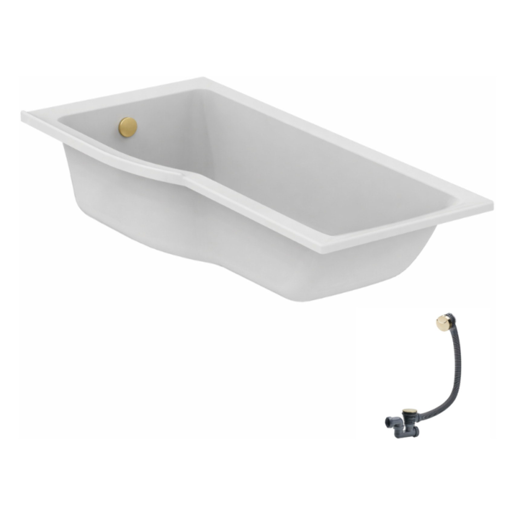 Baignoire bain douche 170 x 80 cm gauche Connect Air + vidage Doré