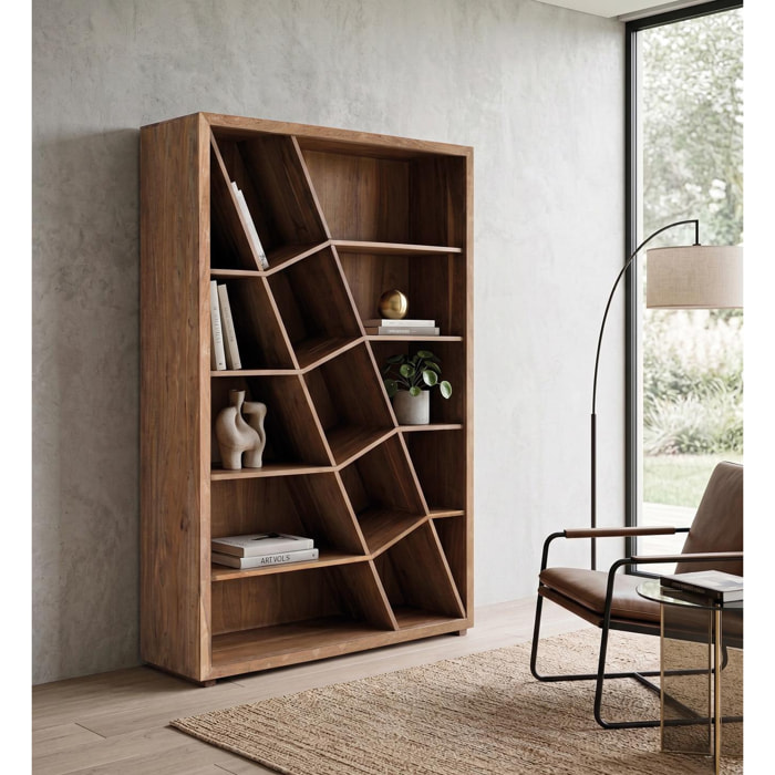 Librería de Madera de Acacia 120 Cm Estilo Rústico Moderno